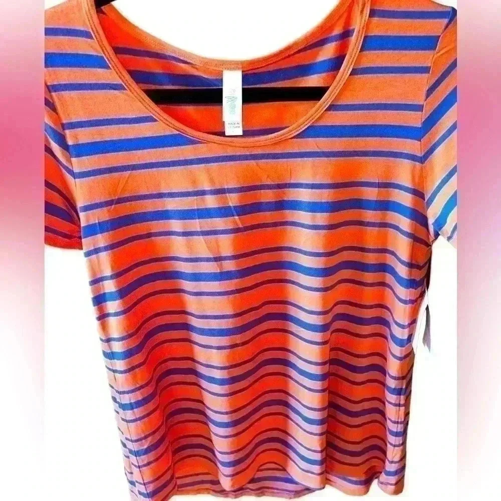 Lularoe XS orange & blue striped Classic. Rayon stretchy jersey.NWT